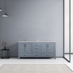 Jacques 72" Dark Grey Double Vanity, White Carrara Marble Top, White Square Sinks and no Mirror