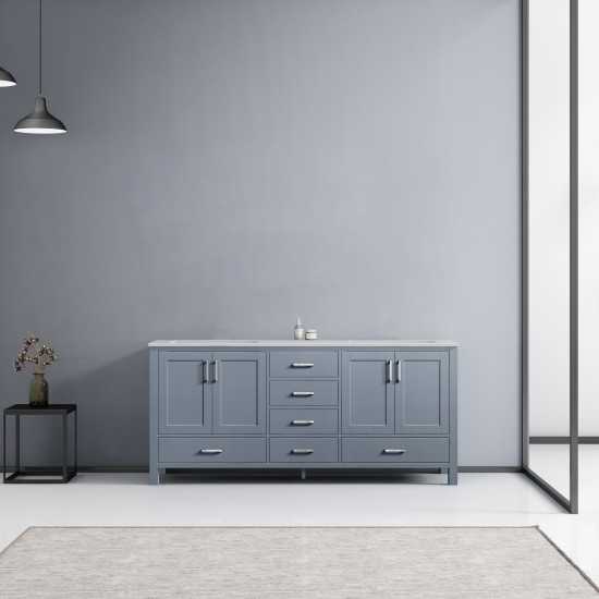 Jacques 72" Dark Grey Double Vanity, White Carrara Marble Top, White Square Sinks and no Mirror