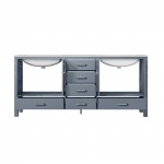 Jacques 72" Dark Grey Double Vanity, White Carrara Marble Top, White Square Sinks and no Mirror