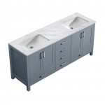 Jacques 72" Dark Grey Double Vanity, White Carrara Marble Top, White Square Sinks and no Mirror