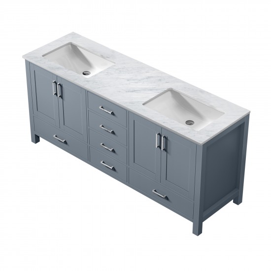 Jacques 72" Dark Grey Double Vanity, White Carrara Marble Top, White Square Sinks and no Mirror