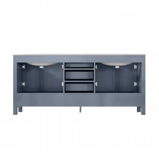 Jacques 72" Dark Grey Double Vanity, White Carrara Marble Top, White Square Sinks and no Mirror