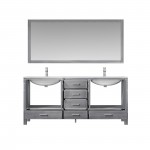 Jacques 72" Distressed Grey Double Vanity, White Carrara Marble Top, White Square Sinks and 70" Mirror w/ Faucets