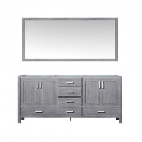 Jacques 72" Distressed Grey Double Vanity, no Top and 70" Mirror