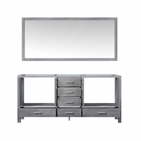 Jacques 72" Distressed Grey Double Vanity, no Top and 70" Mirror