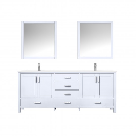 Jacques 80" White Double Vanity, White Carrara Marble Top, White Square Sinks and 30" Mirrors w/ Faucets