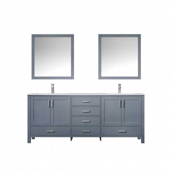 Jacques 80" Dark Grey Double Vanity, White Carrara Marble Top, White Square Sinks and 30" Mirrors w/ Faucets