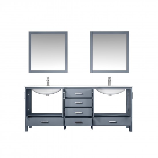 Jacques 80" Dark Grey Double Vanity, White Carrara Marble Top, White Square Sinks and 30" Mirrors w/ Faucets