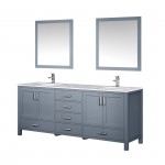 Jacques 80" Dark Grey Double Vanity, White Carrara Marble Top, White Square Sinks and 30" Mirrors w/ Faucets