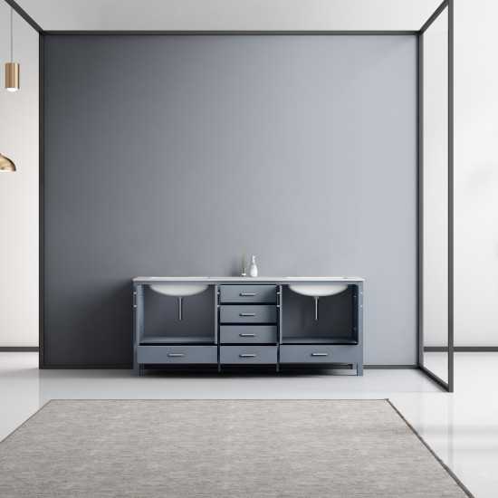 Jacques 80" Dark Grey Double Vanity, White Carrara Marble Top, White Square Sinks and no Mirror