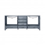 Jacques 80" Dark Grey Double Vanity, White Carrara Marble Top, White Square Sinks and no Mirror