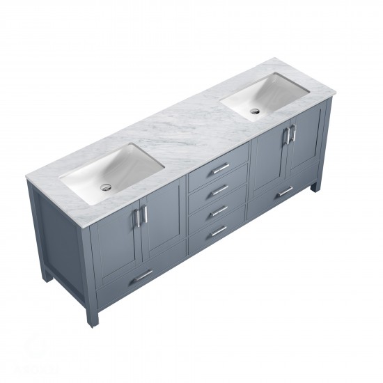 Jacques 80" Dark Grey Double Vanity, White Carrara Marble Top, White Square Sinks and no Mirror