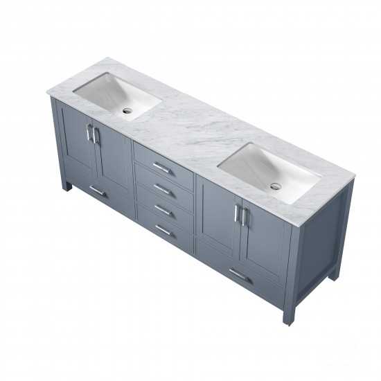 Jacques 80" Dark Grey Double Vanity, White Carrara Marble Top, White Square Sinks and no Mirror