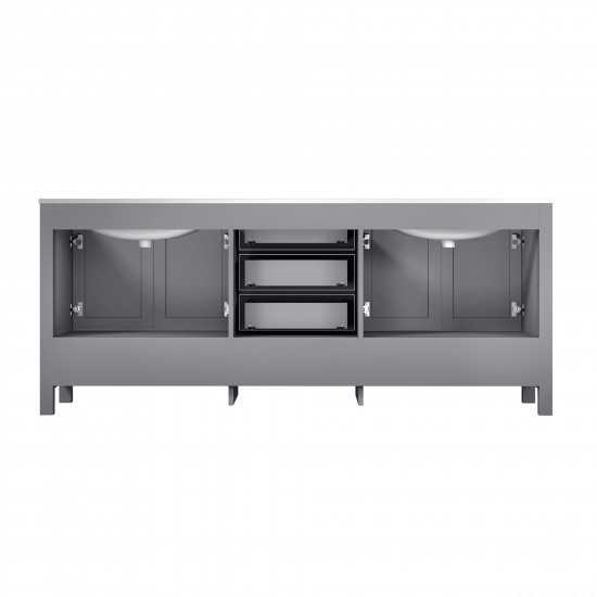 Jacques 80" Distressed Grey Double Vanity, White Carrara Marble Top, White Square Sinks and 30" Mirrors w/ Faucets