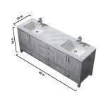 Jacques 80" Distressed Grey Double Vanity, White Carrara Marble Top, White Square Sinks and 30" Mirrors w/ Faucets
