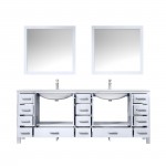 Jacques 84" White Double Vanity, White Carrara Marble Top, White Square Sinks and 34" Mirrors w/ Faucets
