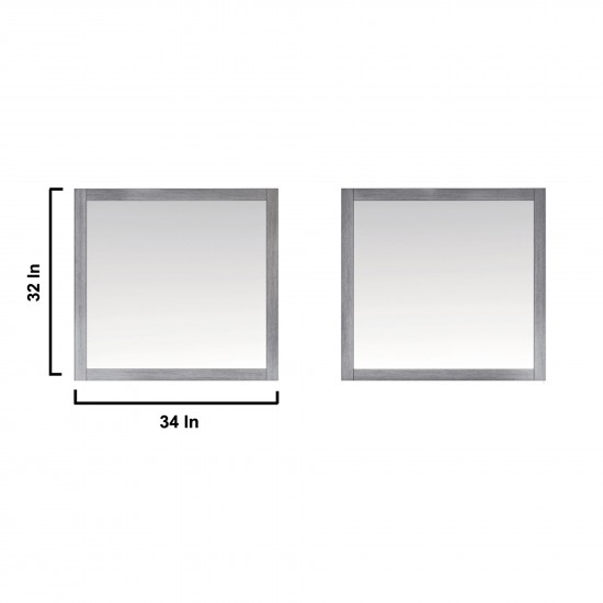 Jacques 84" Distressed Grey Double Vanity, White Carrara Marble Top, White Square Sinks and 34" Mirrors w/ Faucets