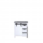 Marsyas 30" White Single Vanity, Grey Quartz Top, White Square Sink and no Mirror