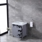 Marsyas 30" Dark Grey Single Vanity, White Carrara Marble Top, White Square Sink and no Mirror