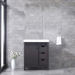 Marsyas 30" Brown Single Vanity, White Quartz Top, White Square Sink and no Mirror