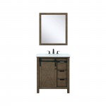 Marsyas 30" Rustic Brown Single Vanity, White Quartz Top, White Square Sink and 28" Mirror w/ Faucet
