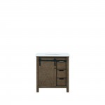 Marsyas 30" Rustic Brown Single Vanity, White Quartz Top, White Square Sink and no Mirror