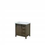 Marsyas 30" Rustic Brown Single Vanity, White Quartz Top, White Square Sink and no Mirror