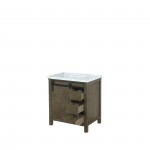 Marsyas 30" Rustic Brown Single Vanity, White Quartz Top, White Square Sink and no Mirror