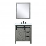 Marsyas 30" Ash Grey Single Vanity, White Quartz Top, White Square Sink and 28" Mirror w/ Faucet