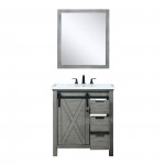 Marsyas 30" Ash Grey Single Vanity, White Quartz Top, White Square Sink and 28" Mirror w/ Faucet