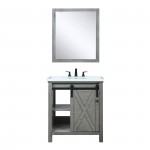 Marsyas 30" Ash Grey Single Vanity, White Quartz Top, White Square Sink and 28" Mirror w/ Faucet