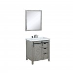 Marsyas 30" Ash Grey Single Vanity, White Quartz Top, White Square Sink and 28" Mirror w/ Faucet