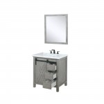 Marsyas 30" Ash Grey Single Vanity, White Quartz Top, White Square Sink and 28" Mirror w/ Faucet