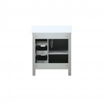 Marsyas 30" Ash Grey Single Vanity, White Quartz Top, White Square Sink and 28" Mirror w/ Faucet