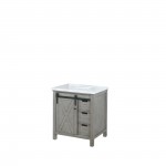 Marsyas 30" Ash Grey Single Vanity, White Quartz Top, White Square Sink and no Mirror