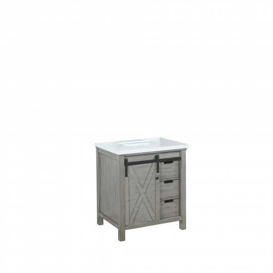 Marsyas 30" Ash Grey Single Vanity, White Quartz Top, White Square Sink and no Mirror