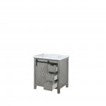 Marsyas 30" Ash Grey Single Vanity, White Quartz Top, White Square Sink and no Mirror