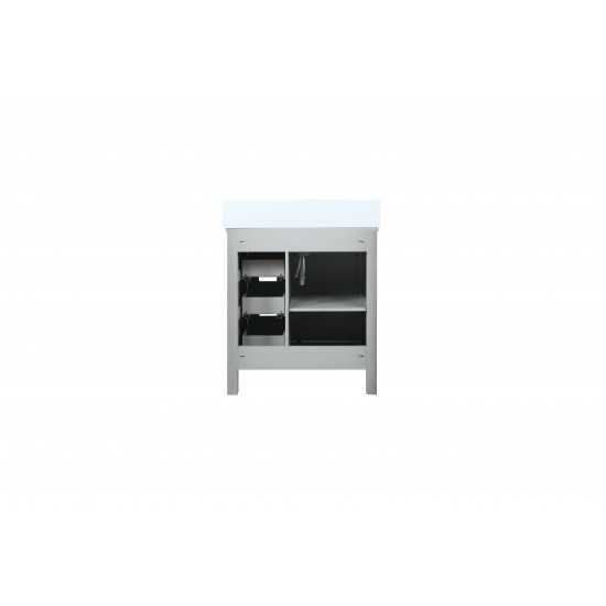 Marsyas 30" Ash Grey Single Vanity, White Quartz Top, White Square Sink and no Mirror