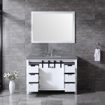 Marsyas 48" White Single Vanity, Grey Quartz Top, White Square Sink and 44" Mirror w/ Faucet