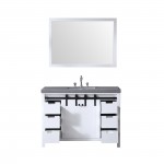 Marsyas 48" White Single Vanity, Grey Quartz Top, White Square Sink and 44" Mirror w/ Faucet