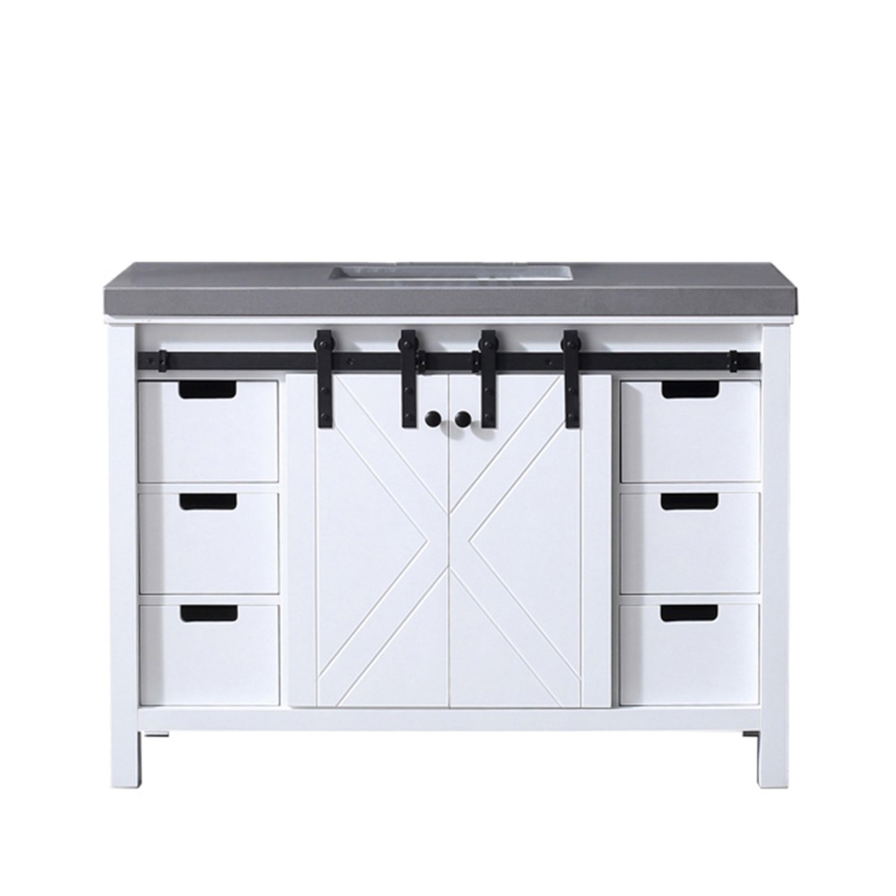 Marsyas 48" White Single Vanity, Grey Quartz Top, White Square Sink and no Mirror Marsyas 48" White Single Vanity, Grey Quartz Top, White Square Sink and no Mirror
