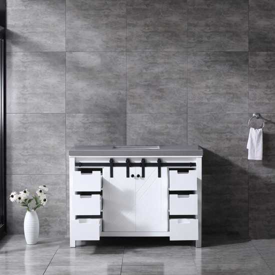 Marsyas 48" White Single Vanity, Grey Quartz Top, White Square Sink and no Mirror