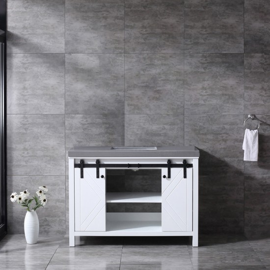 Marsyas 48" White Single Vanity, Grey Quartz Top, White Square Sink and no Mirror
