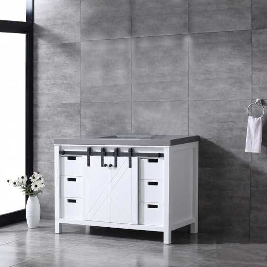 Marsyas 48" White Single Vanity, Grey Quartz Top, White Square Sink and no Mirror