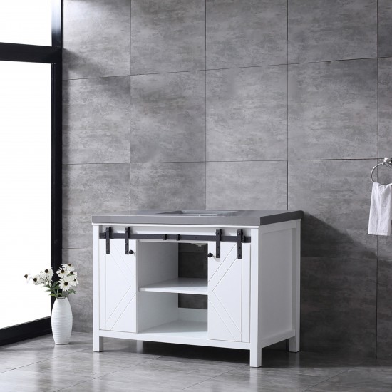 Marsyas 48" White Single Vanity, Grey Quartz Top, White Square Sink and no Mirror