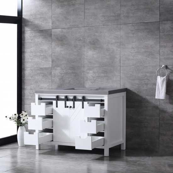 Marsyas 48" White Single Vanity, Grey Quartz Top, White Square Sink and no Mirror