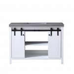Marsyas 48" White Single Vanity, Grey Quartz Top, White Square Sink and no Mirror