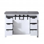 Marsyas 48" White Single Vanity, Grey Quartz Top, White Square Sink and no Mirror