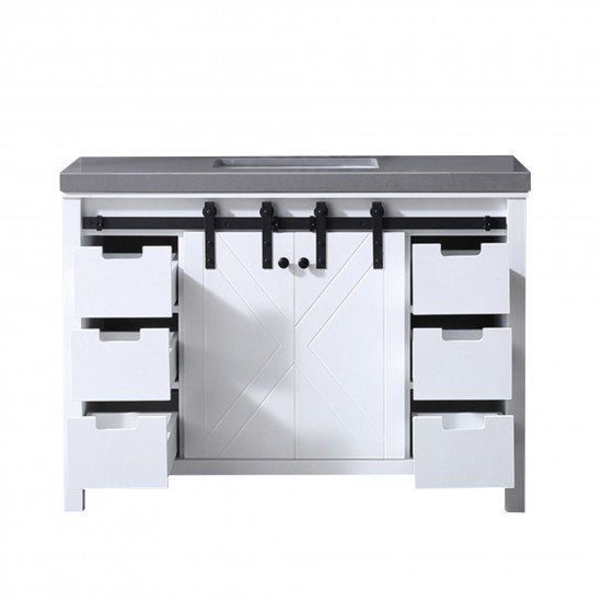 Marsyas 48" White Single Vanity, Grey Quartz Top, White Square Sink and no Mirror