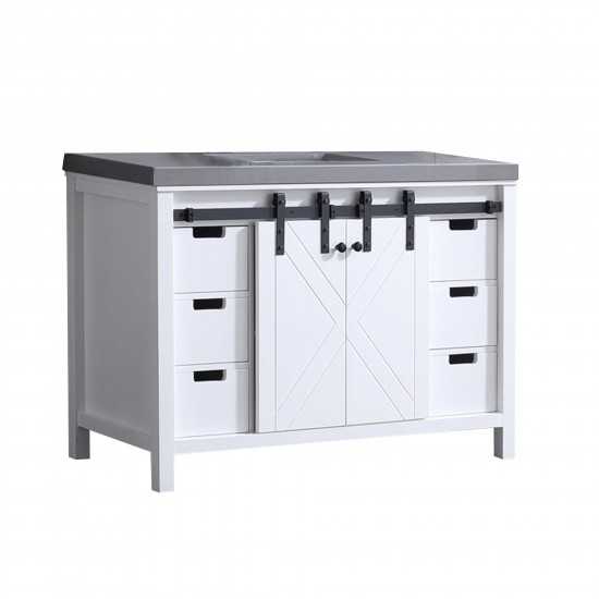 Marsyas 48" White Single Vanity, Grey Quartz Top, White Square Sink and no Mirror